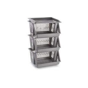 VERDULERO APILABLE 3 PISOS GRIS CLARO PLASTICFORTE